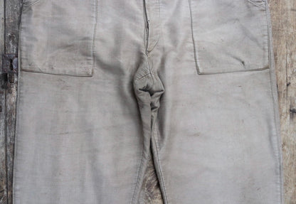 Vintage French workwear overalls dungarees 1950s moleskin brown work chore patched repaired darned 42” x 30”