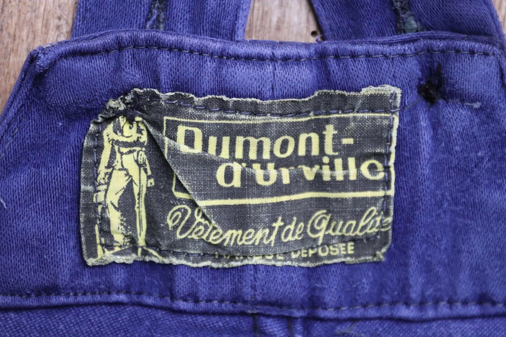 Vintage French workwear overalls dungarees moleskin 1960s work chore bib brace 37” x 28” bleu de travail repaired darned