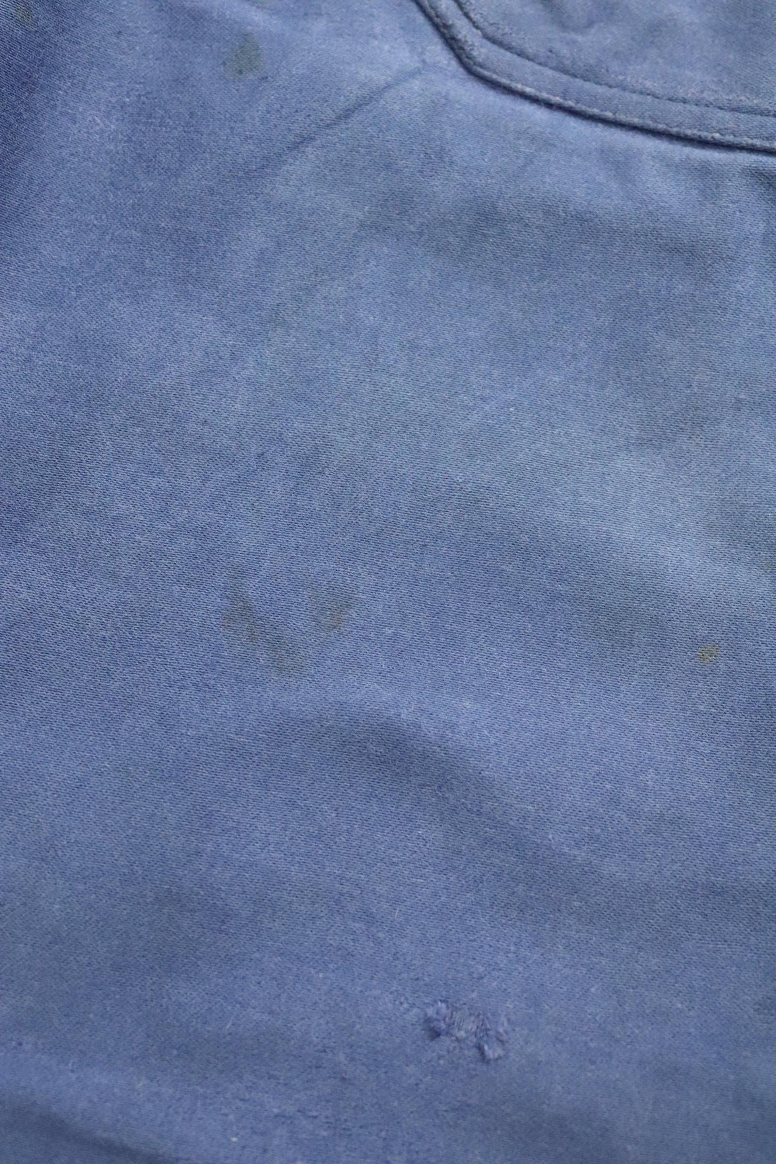 Vintage French workwear dungarees - 1960s moleskin overalls - bib and brace - 39” x 28” - bleu de travail - repaired and darned