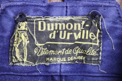 Vintage French workwear overalls dungarees moleskin work chore bib brace 37” x 28” bleu de travail repaired darned 1960s