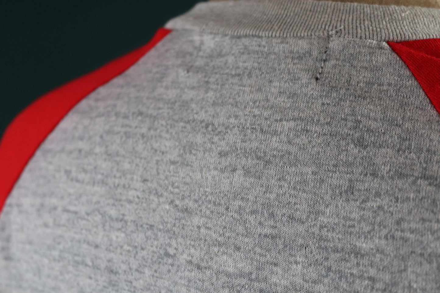 Vintage 1980s 80s 1990s 90s 50/50 poly cotton grey marl red ringer football v neck t shirt 38” chest