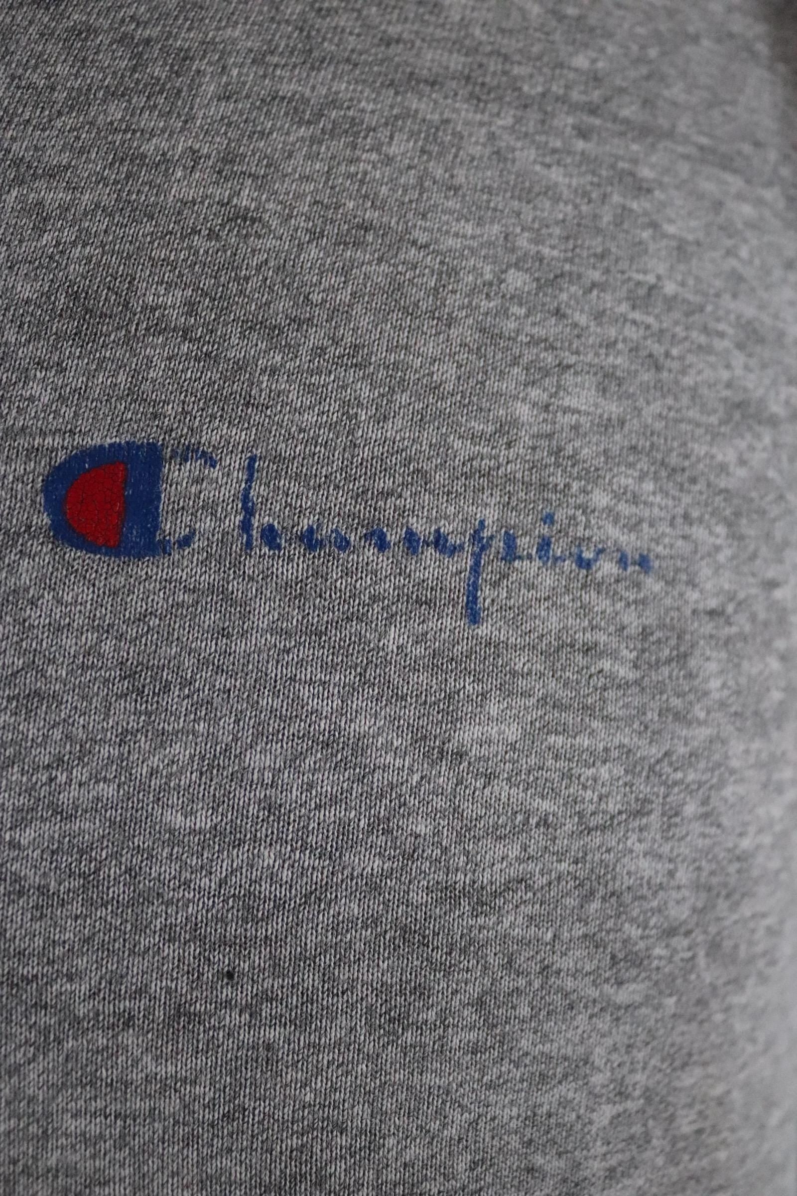 Vintage 1980s 80s Champion 50/50 cotton rayon grey heather marl t shirt 37” chest sports sportswear made in USA