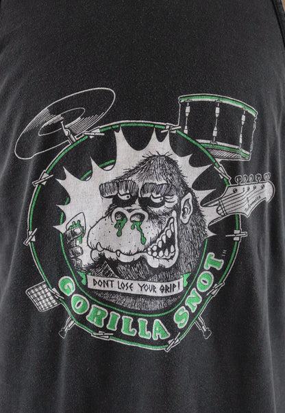 Vintage 1990s t shirt - faded black vest - Gorilla Snot music - neon print cotton singlet - sportswear - 44” chest
