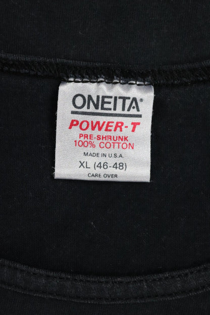 Vintage 1990s 90s Oneita faded black neon Wyoming tourist souvenir vest singlet t shirt 44” chest