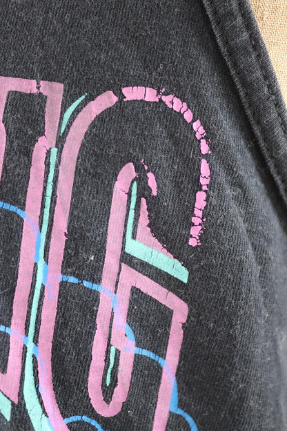 Vintage 1990s t shirt - faded black and neon vest - Wyoming tourist souvenir - 44” chest