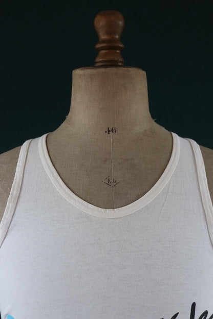 Vintage 1980s 80s 1990s 90s off white Southside Johnny neon print cotton singlet vest sports sportswear t shirt 38” chest