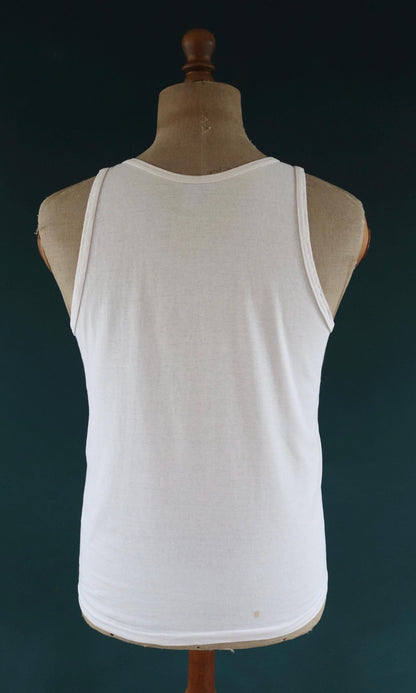 Vintage 1980s 80s 1990s 90s off white Southside Johnny neon print cotton singlet vest sports sportswear t shirt 38” chest