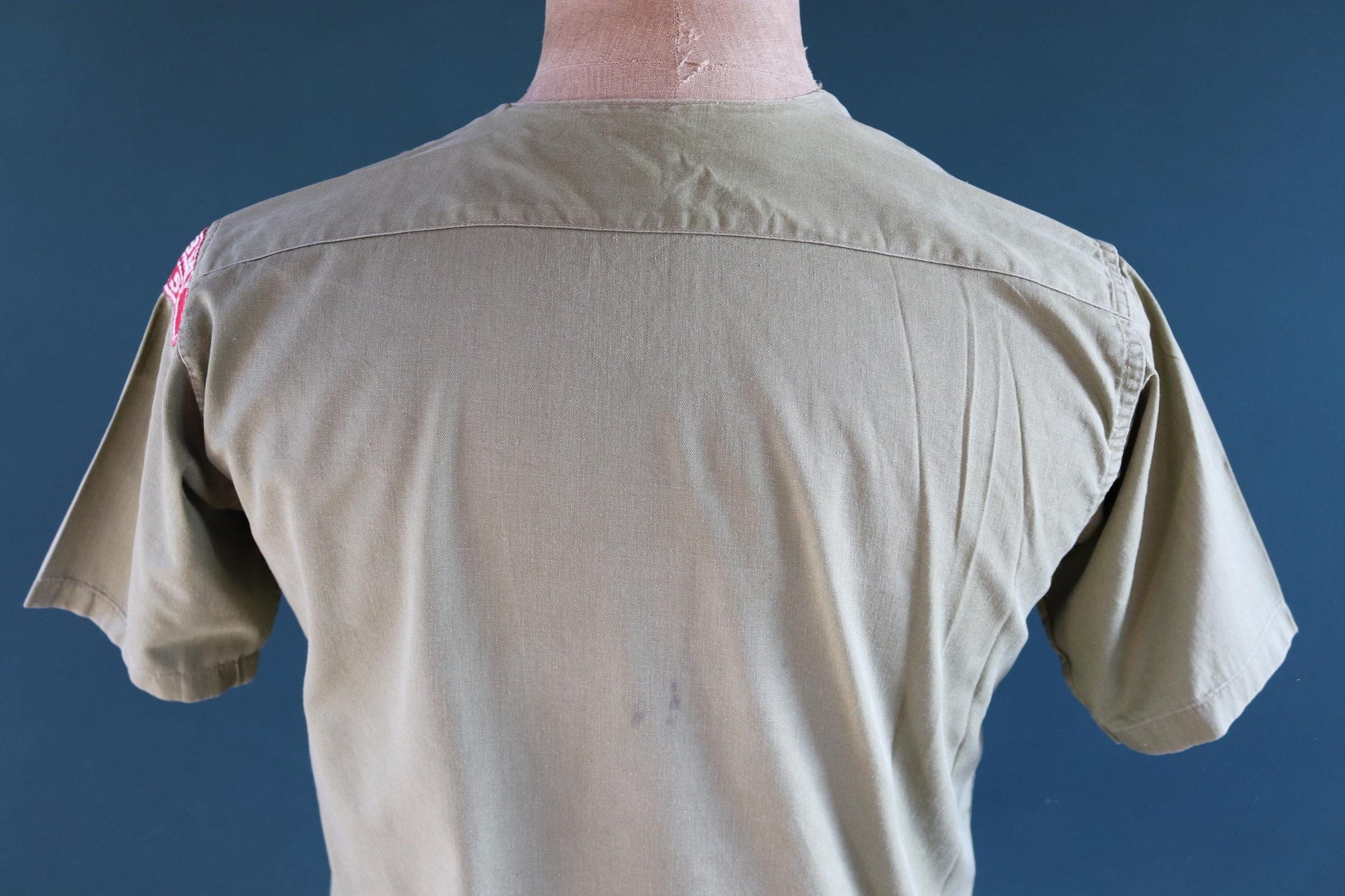 Vintage 1950s 60s BSA shirt - khaki green cotton - Boy Scouts of America summer camping - 40" chest - cloth patches