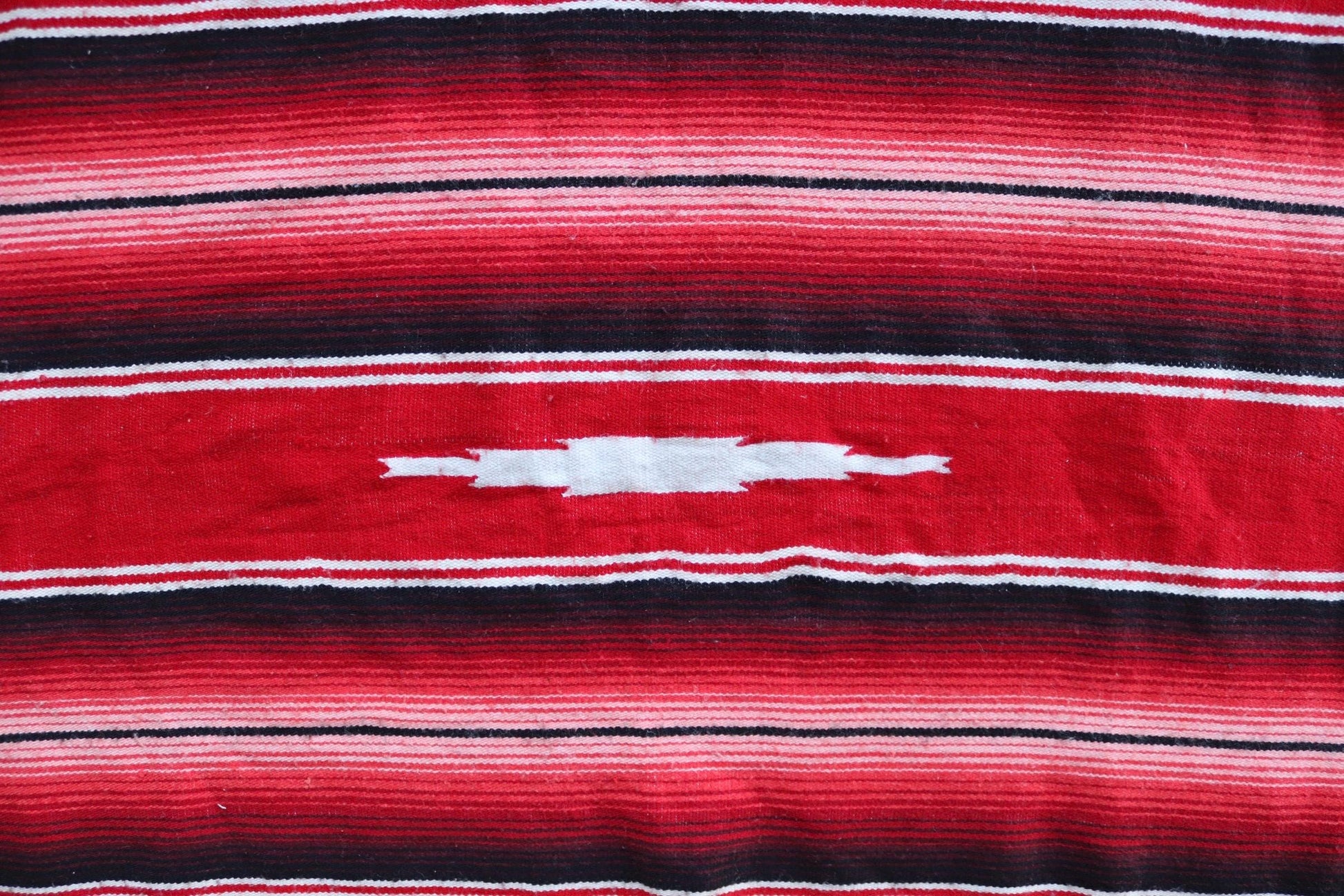 Vintage red white black Mexican South Western woven falsa blanket rug picnic camping sofa wall hanging 79" x 59" car van