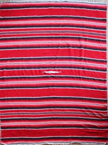Vintage red white black Mexican South Western woven falsa blanket rug picnic camping sofa wall hanging 79" x 59" car van