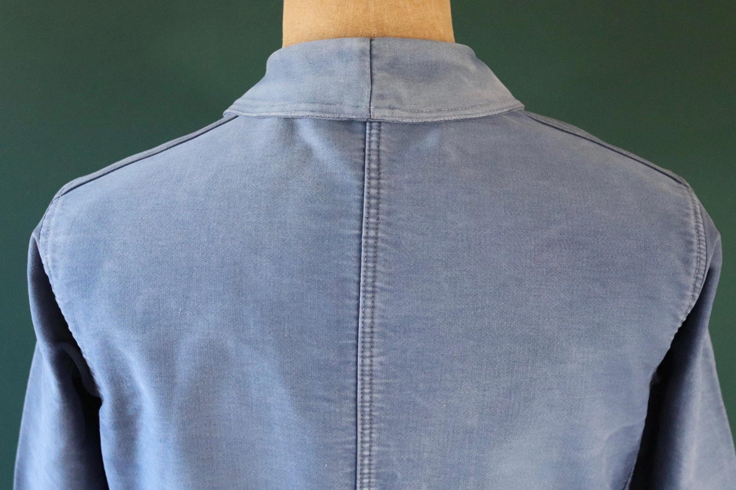 Vintage French workwear jacket blue moleskin work chore faded 41” chest bleu de travail 1940s 1950s