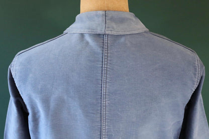 Vintage French workwear jacket blue moleskin work chore faded 41” chest bleu de travail 1940s 1950s
