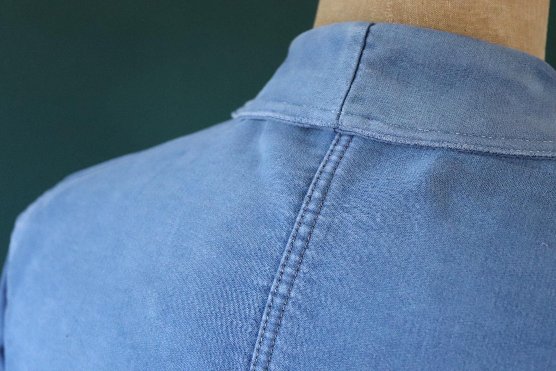 Vintage French workwear jacket blue moleskin work chore faded 41” chest bleu de travail 1940s 1950s