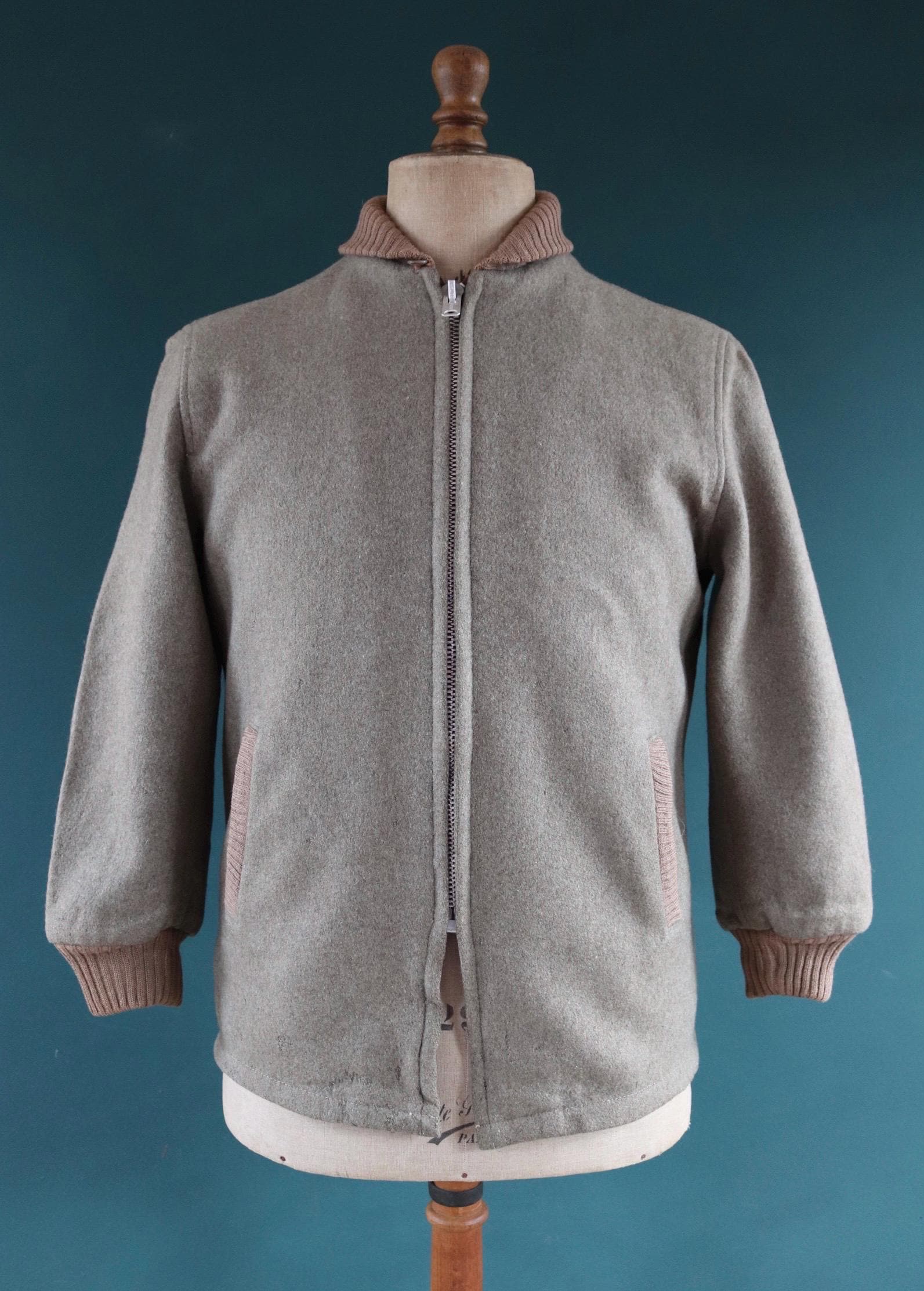 Vintage Lakeland Clicker coat jacket 1950s 1960s grey wool car 40” chest rockabilly shawl collar Talon zipper Union Made hot rod