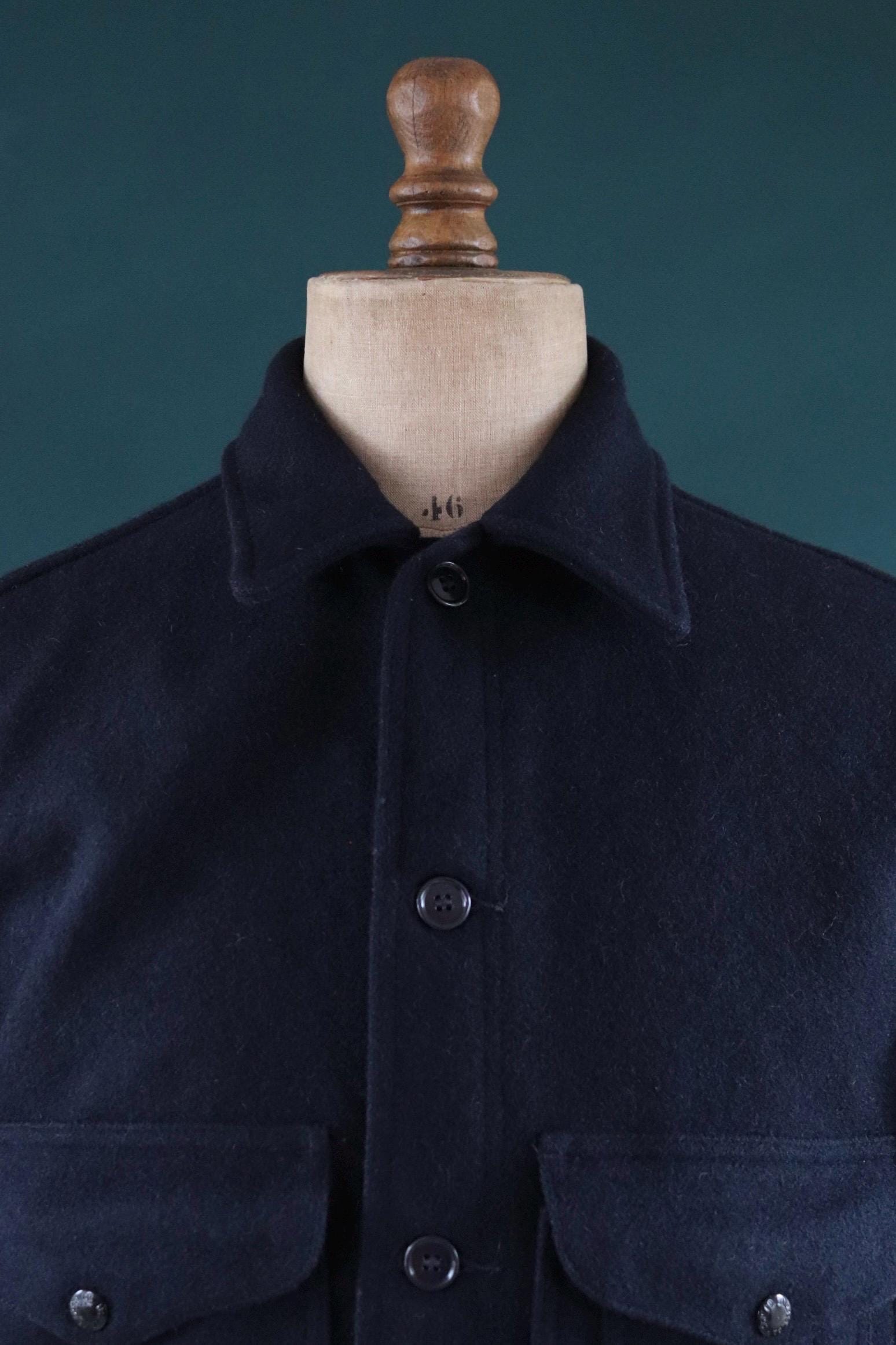 Vintage 1970s 70s CC Filson plain navy blue wool cruiser shirt jacket CPO 47” chest workwear work chore logger camp hunting