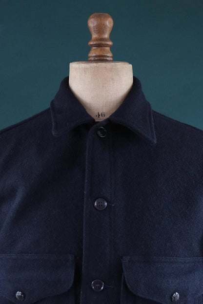 Vintage 1970s 70s CC Filson plain navy blue wool cruiser shirt jacket CPO 47” chest workwear work chore logger camp hunting