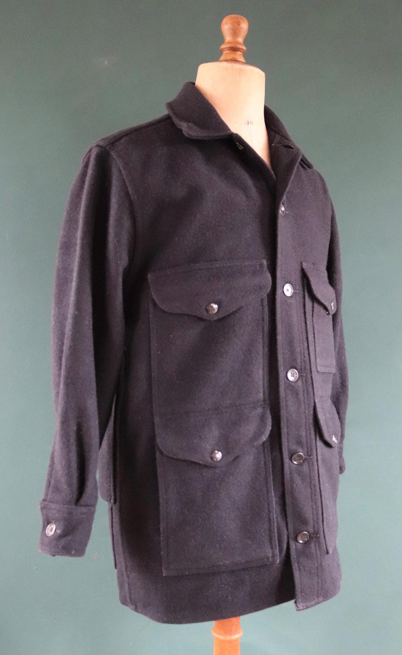 Vintage 1970s 70s CC Filson plain navy blue wool cruiser shirt jacket CPO 47” chest workwear work chore logger camp hunting