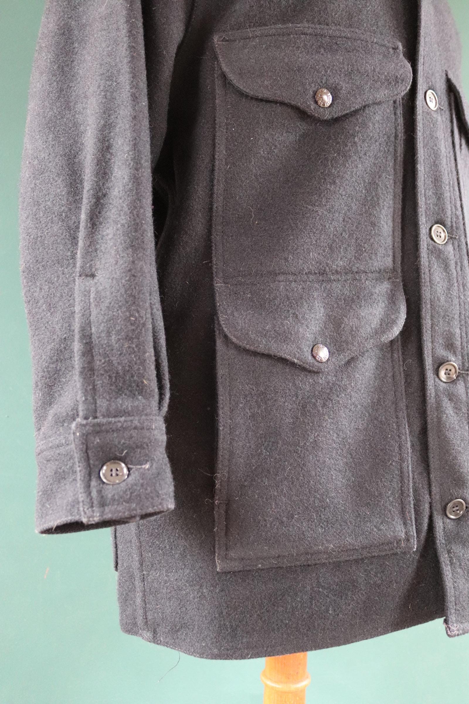 Vintage 1970s 70s CC Filson plain navy blue wool cruiser shirt jacket CPO 47” chest workwear work chore logger camp hunting