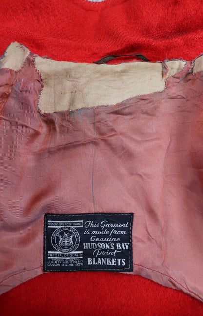 Vintage 1940s 50s Hudsons Bay wool coat - 4 point blanket mackinaw - belted double breasted jacket - made in Canada - 48" chest