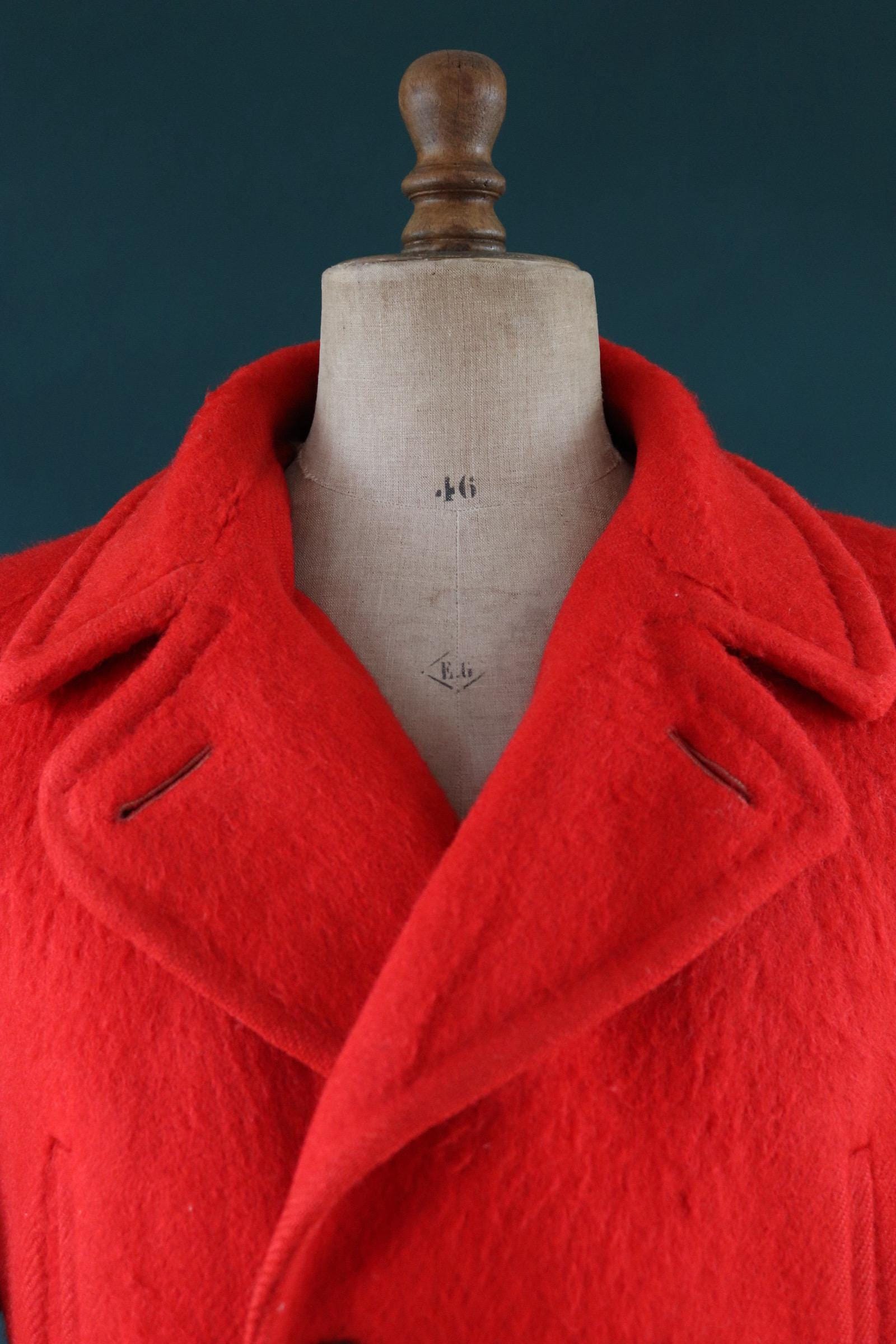 Vintage 1940s 50s Hudsons Bay wool coat - 4 point blanket mackinaw - belted double breasted jacket - made in Canada - 48" chest