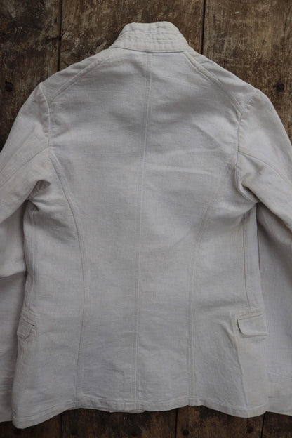 Antique WW1 French linen jacket vintage military 1910s army bourgeron work workwear 34” chest ecru white herringbone