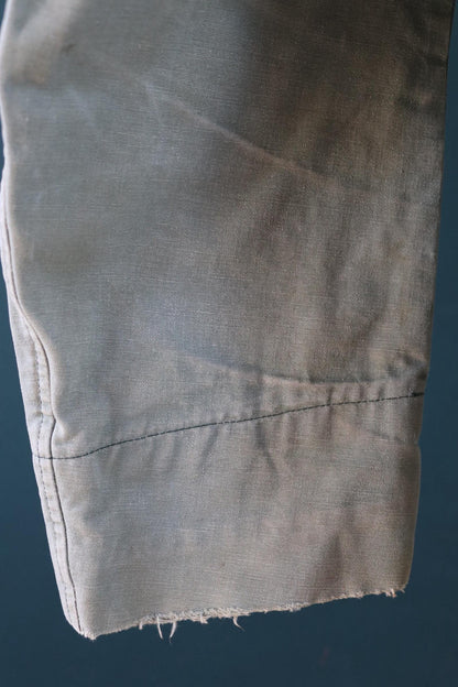 Vintage French workwear jacket 1950s green cotton canvas hunting shooting work chore venery scene buttons 50” chest
