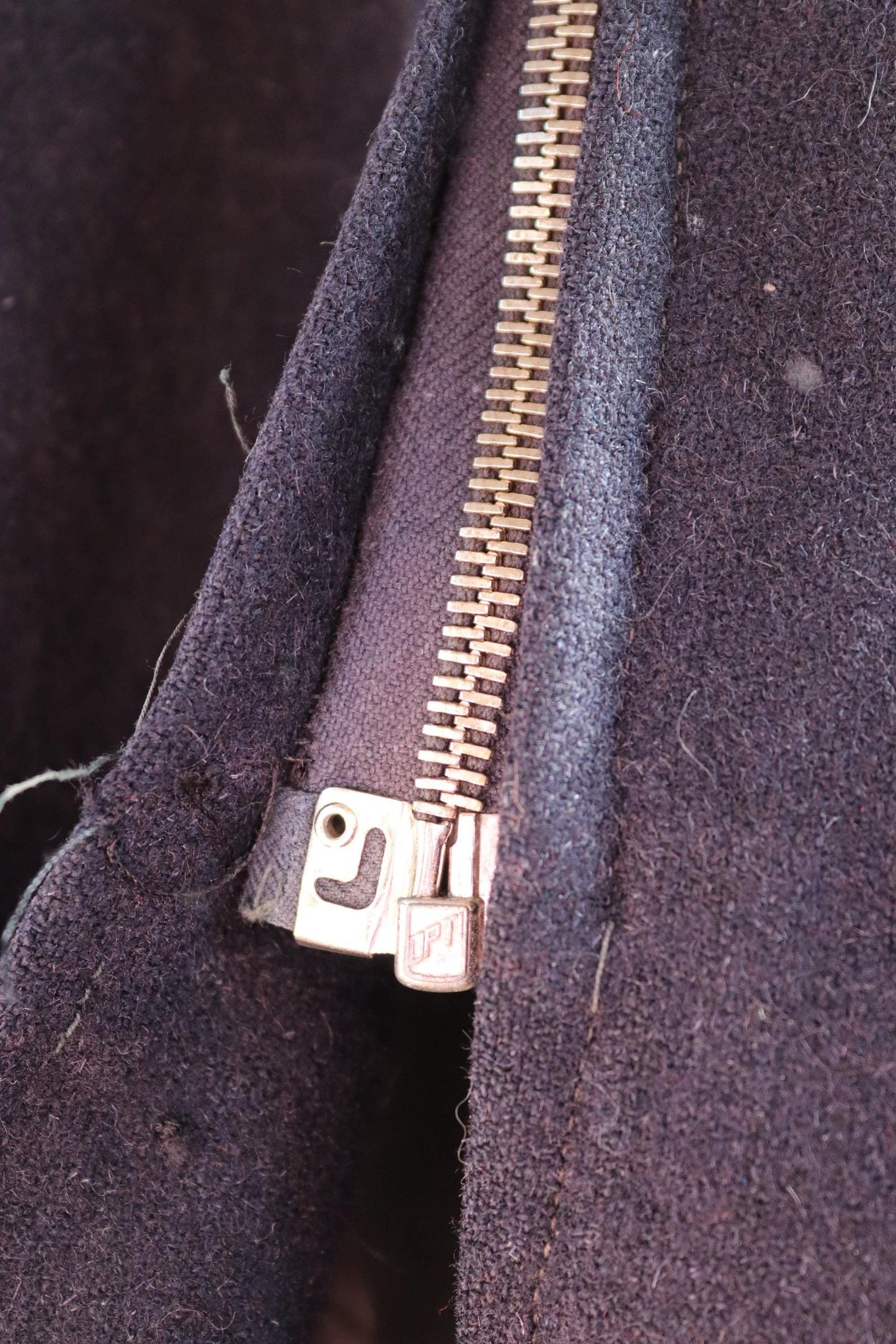 Vintage 1930s 30s indigo blue wool blouson ski jacket 38" chest action back Opti grommet zipper