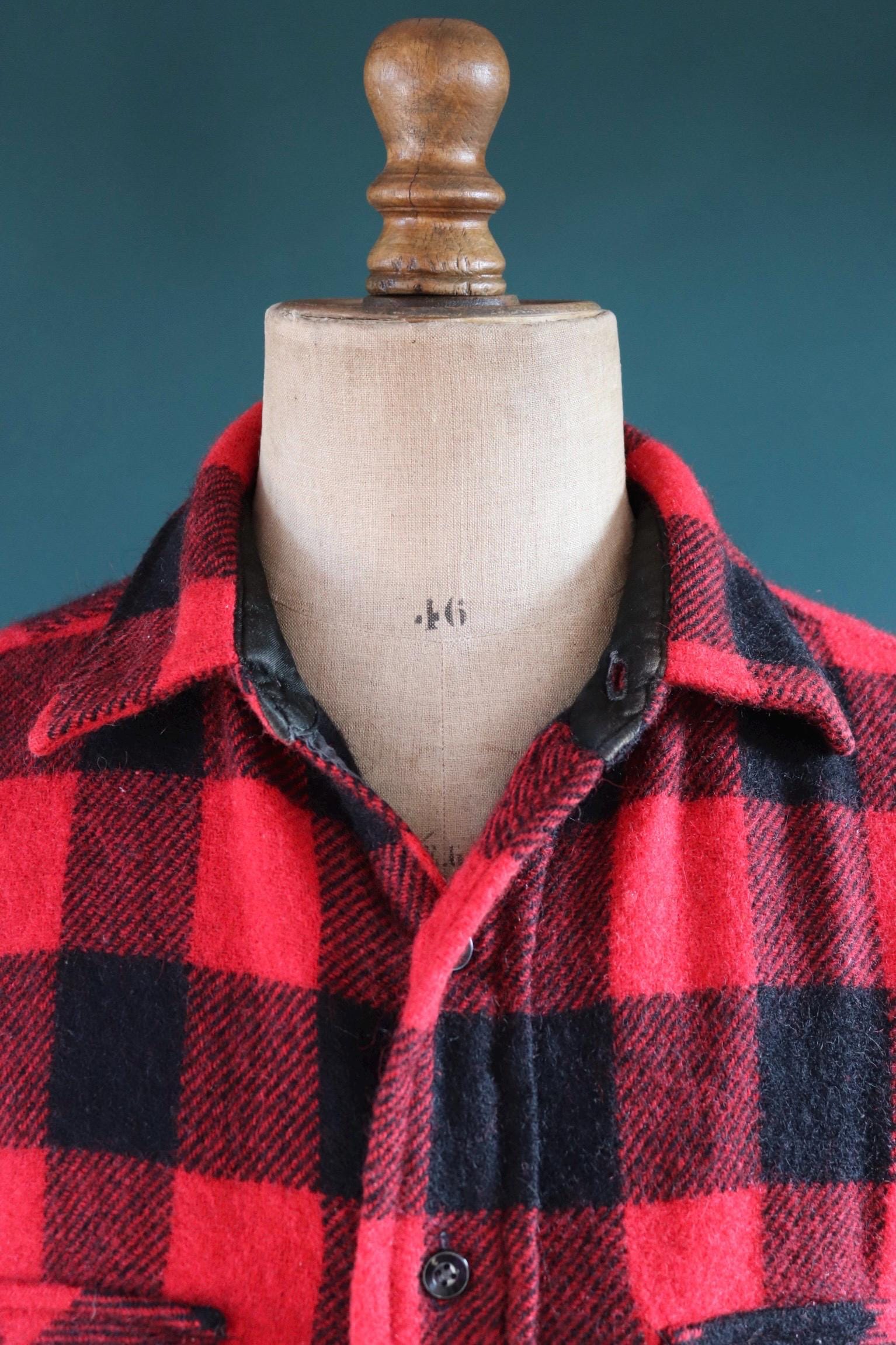 Vintage 1960s 60s 1970s 70s red black buffalo plaid thick wool shirt Penneys Towncraft 51” chest hunting camping workwear hunting logger