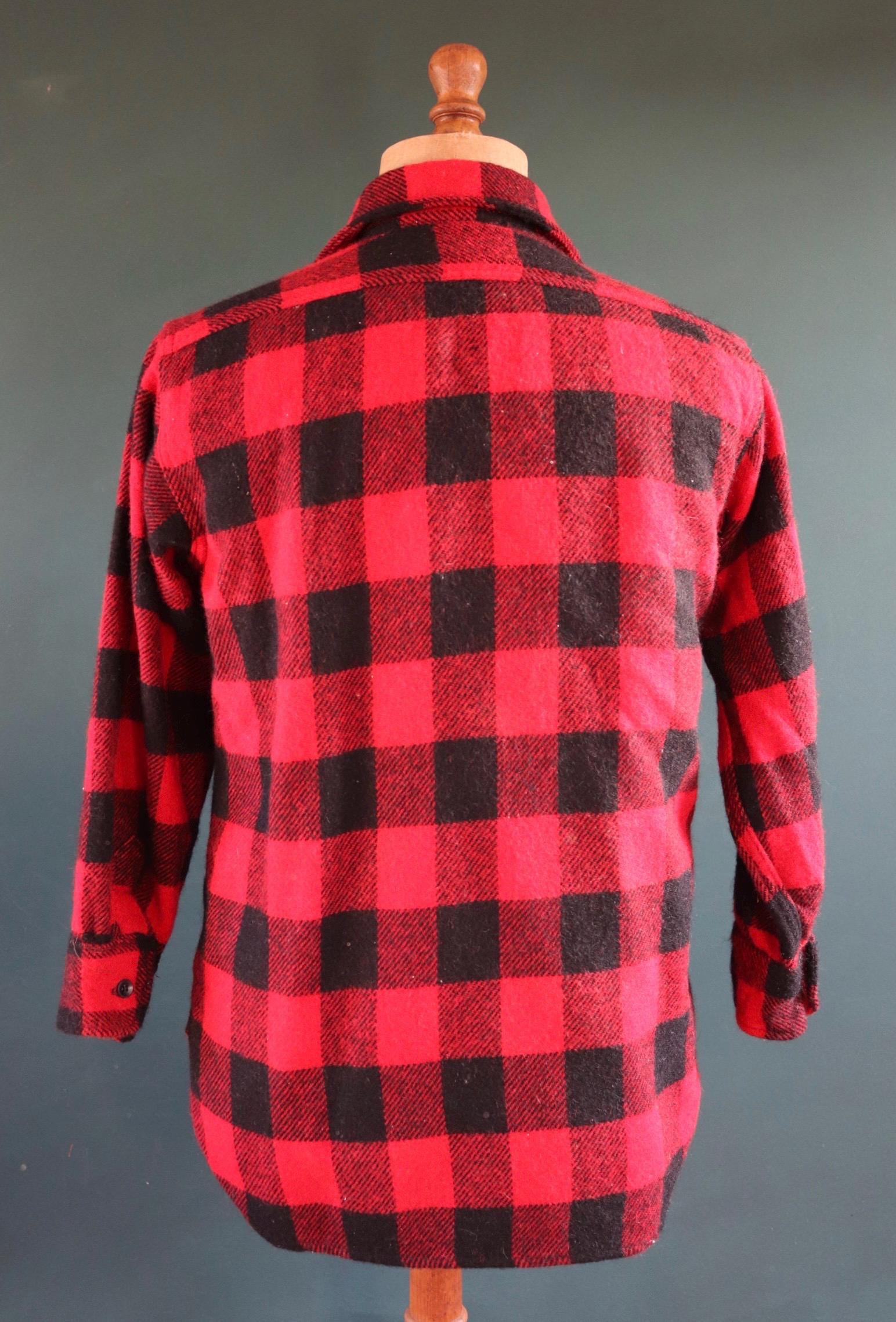 Vintage 1960s 60s 1970s 70s red black buffalo plaid thick wool shirt 5 Brothers 42” chest hunting camping workwear hunting logger