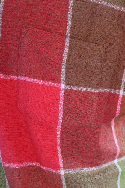 Vintage 1970s 70s Kennington California nubby windowpane checked short sleeve button down collar shirt mustard red 47" chest Ivy style