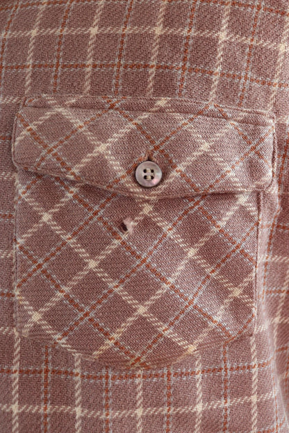 Vintage 1940s 40s Arrow brown lavender heather wool plaid checked shirt 46” chest swallowtail collar