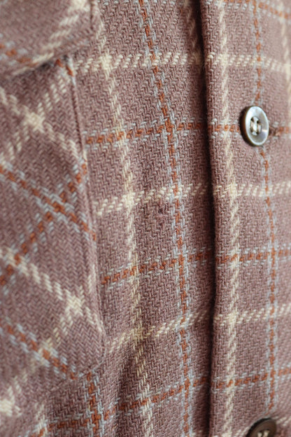 Vintage 1940s 40s Arrow brown lavender heather wool plaid checked shirt 46” chest swallowtail collar