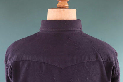 Vintage 1960s 60s Duke’s of Houston Texas plain navy blue wool gabardine Western cowboy shirt 50" chest rockabilly country