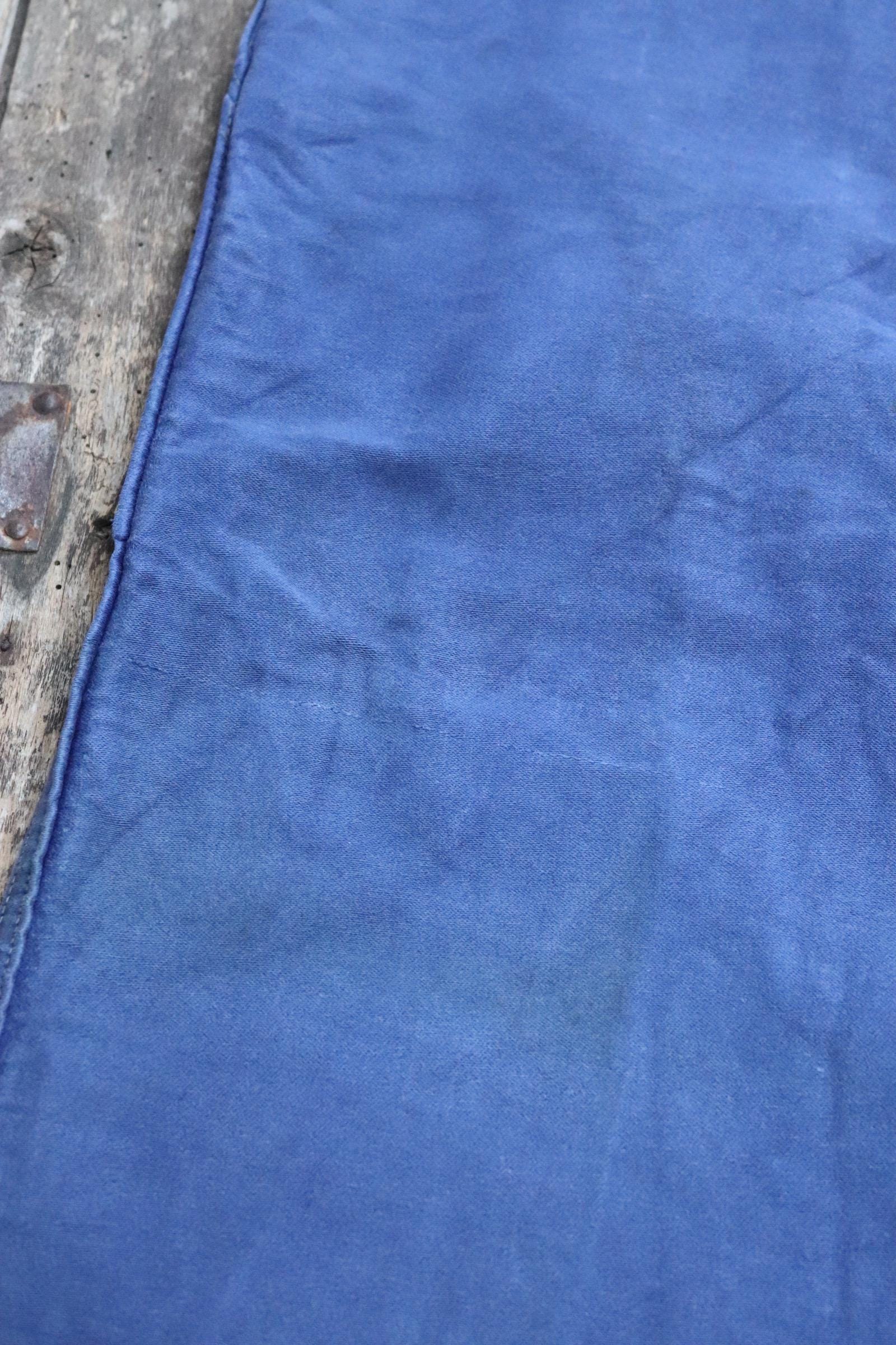 Vintage French workwear dungarees - 1960s moleskin overalls - bib and brace - 39” x 28” - bleu de travail - repaired and darned