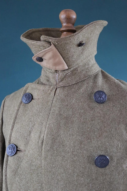 Vintage antique 1910s 10s WW1 M1917 M 1917 US army military doughboy khaki green wool trench great coat overcoat 42” chest