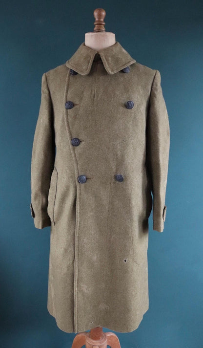 Vintage antique 1910s 10s WW1 M1917 M 1917 US army military doughboy khaki green wool trench great coat overcoat 42” chest