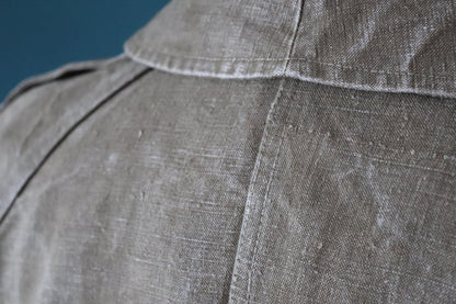 Vintage WW2 French dispatch rider coat 1930s belted green khaki linen overcoat motorcycle long jacket military army M35 M-35