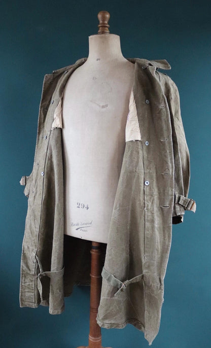 Vintage WW2 French dispatch rider coat - 1930s linen military jacket - disptach rider - M35