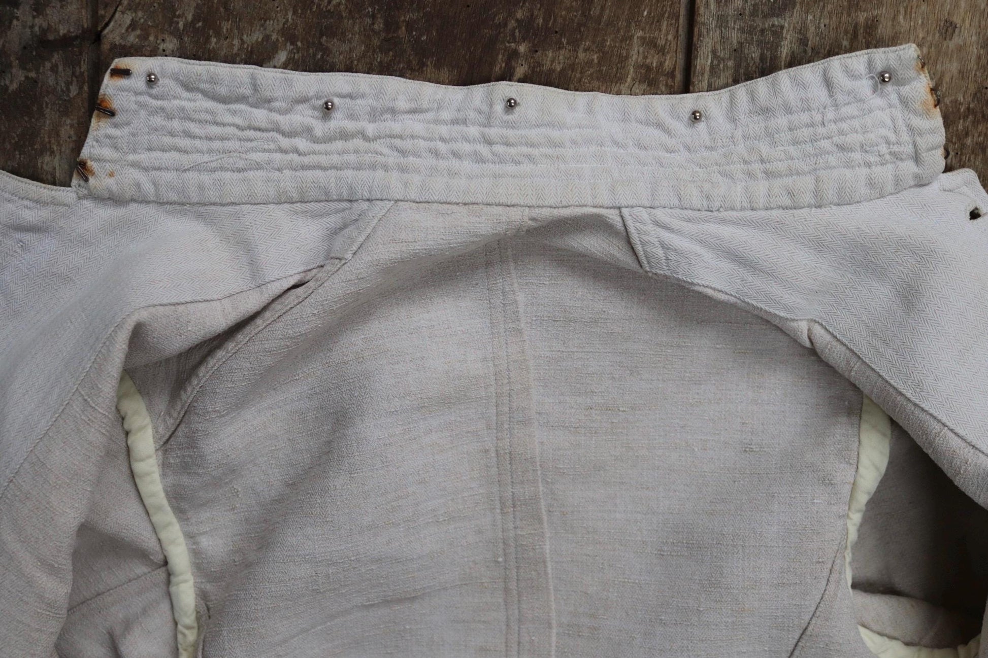 Antique WW1 French linen jacket vintage military 1910s army bourgeron work workwear 34” chest ecru white herringbone