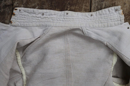 Antique WW1 French linen jacket vintage military 1910s army bourgeron work workwear 34” chest ecru white herringbone