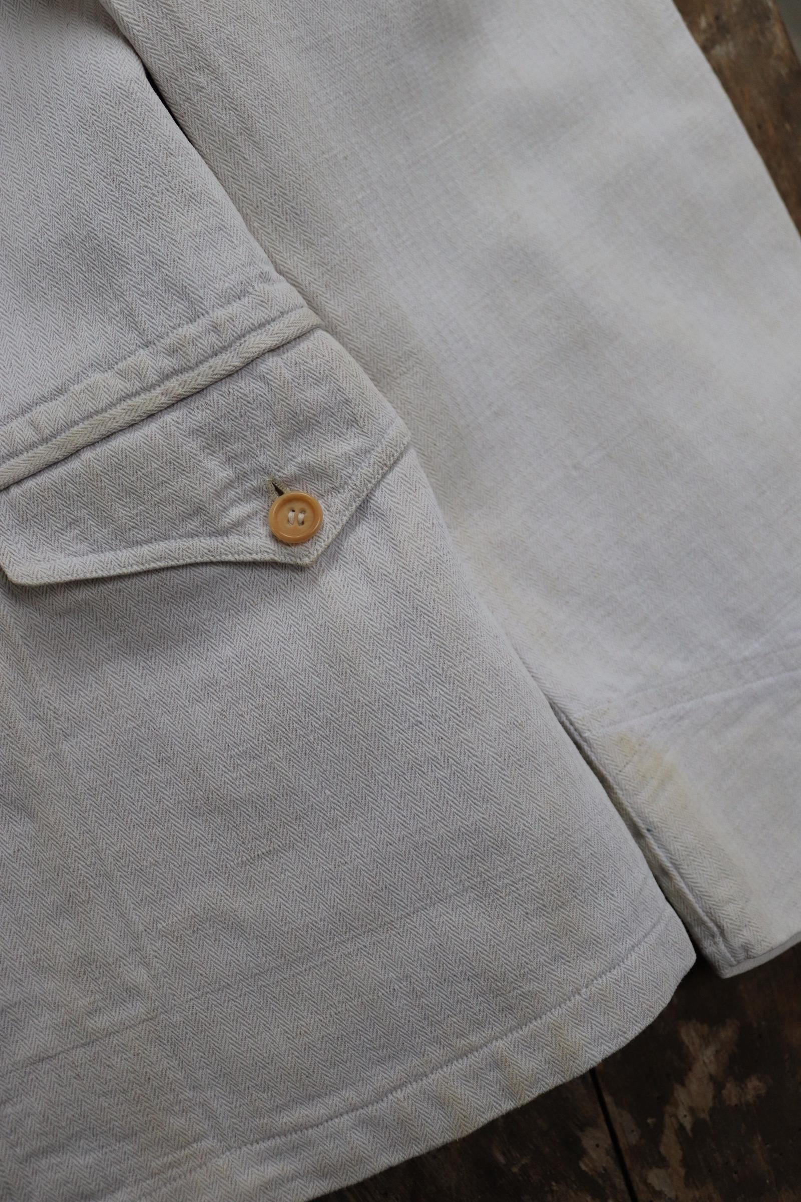 Antique WW1 French linen jacket vintage military 1910s army bourgeron work workwear 34” chest ecru white herringbone
