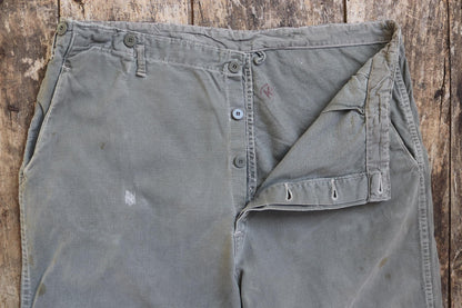 Vintage 1950s 50s 1960s 60s Swedish military cotton twill utility field trousers pants workwear work chore 41” x 30”