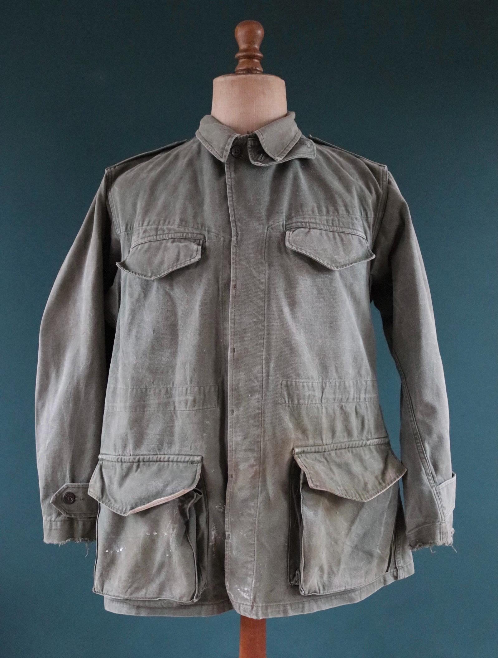 Vintage French army jacket 1950s M47 M 47 field utility military 46” chest khaki green