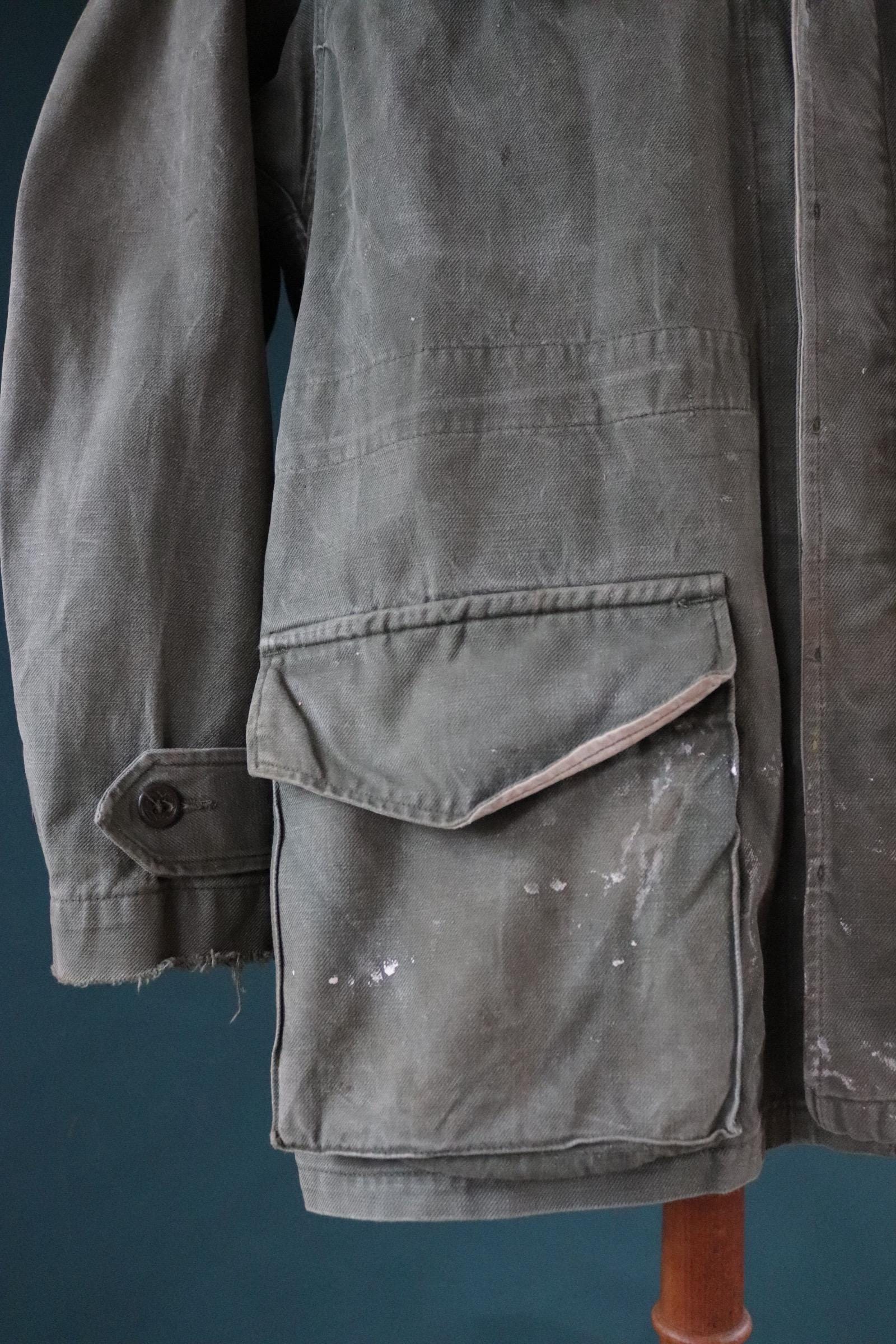 Vintage French army jacket 1950s M47 M 47 field utility military 46” chest khaki green