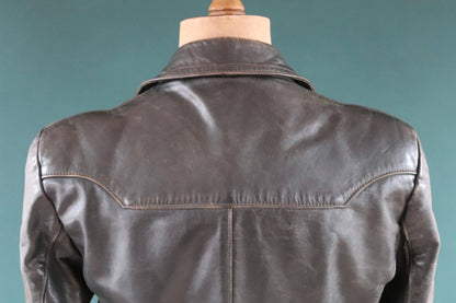 Vintage 1950s 50s 1960s 60s leather jacket German dark green horsehide biker motorcycle car coat 42” chest