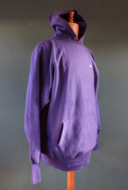 Vintage 1990s Champion sweatshirt - reverse weave sportswear - plain navy blue hoodie - 51" chest