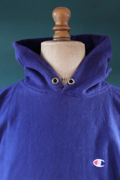 Vintage 1990s Champion sweatshirt - reverse weave sportswear - plain navy blue hoodie - 51" chest