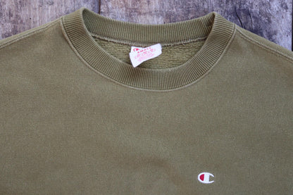 Vintage 1990s 90s Champion olive green plain sweatshirt 39" chest sports sportswear reverse weave