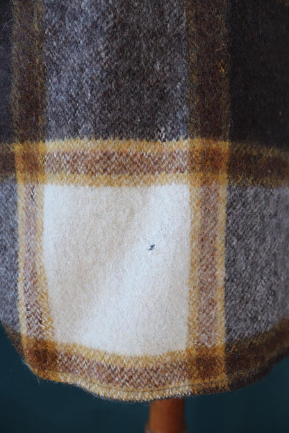 Vintage 1970s plaid workwear shirt - cream brown checked - hiking camping CPO - thick wool - 48” chest - logger