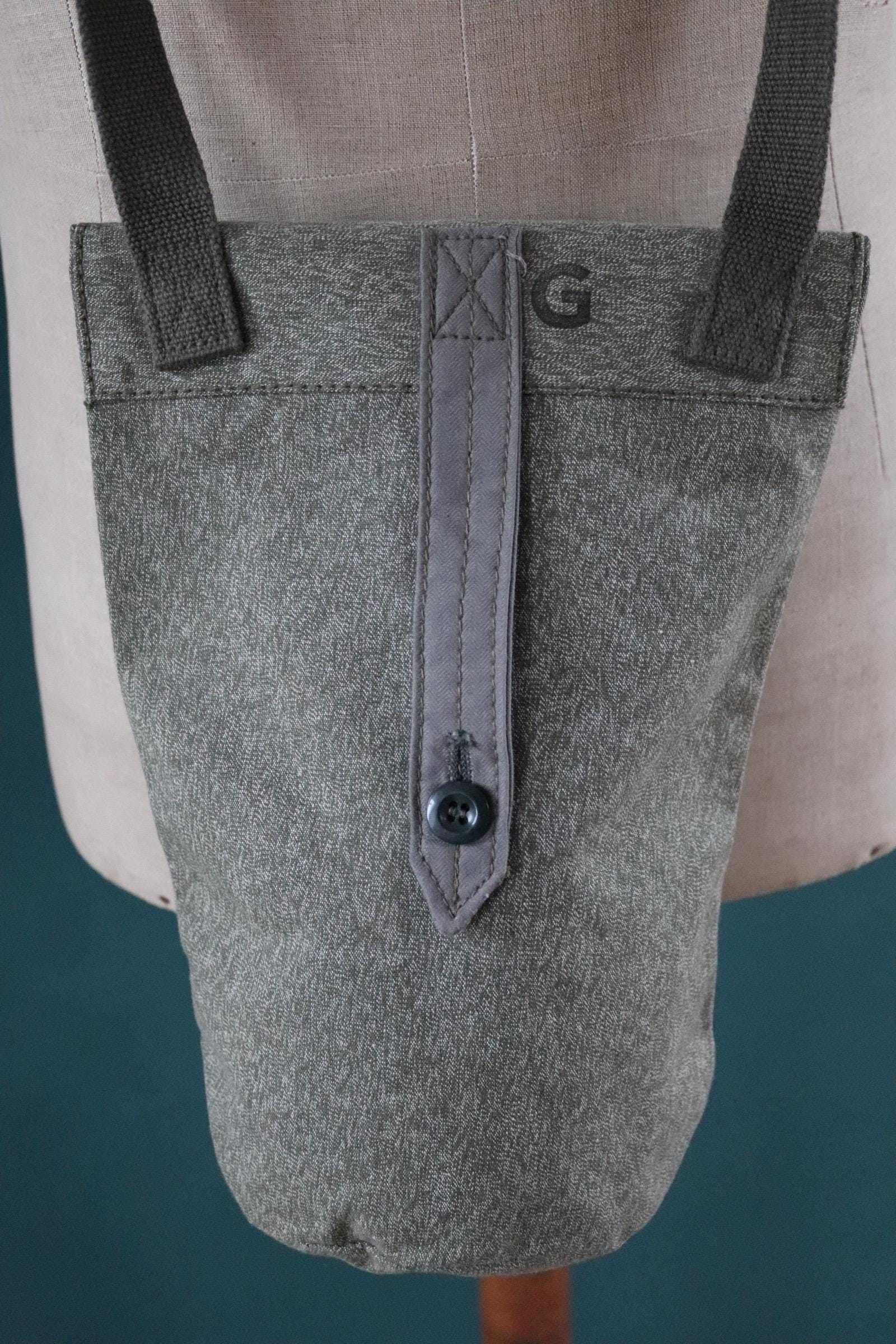 Vintage 1960s 60s Swiss army military salt pepper water bottle duffle shoulder belt bag cotton canvas hiking camping gear